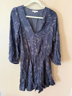 Z Supply Slate Blue Floral Button-Front Mini Dress